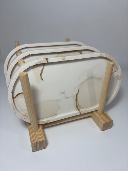 Plateau ovale S marbré beige Gold -40%